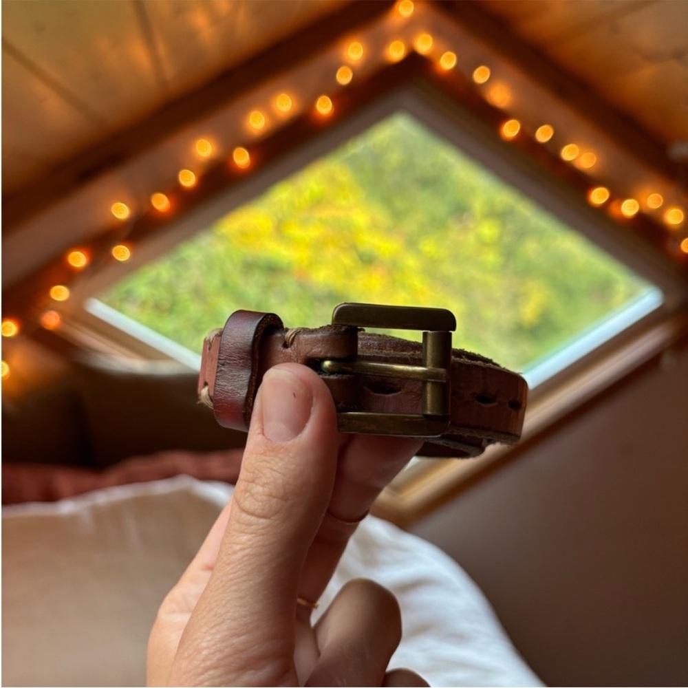 Brown Leather Belt with Brass Buckle